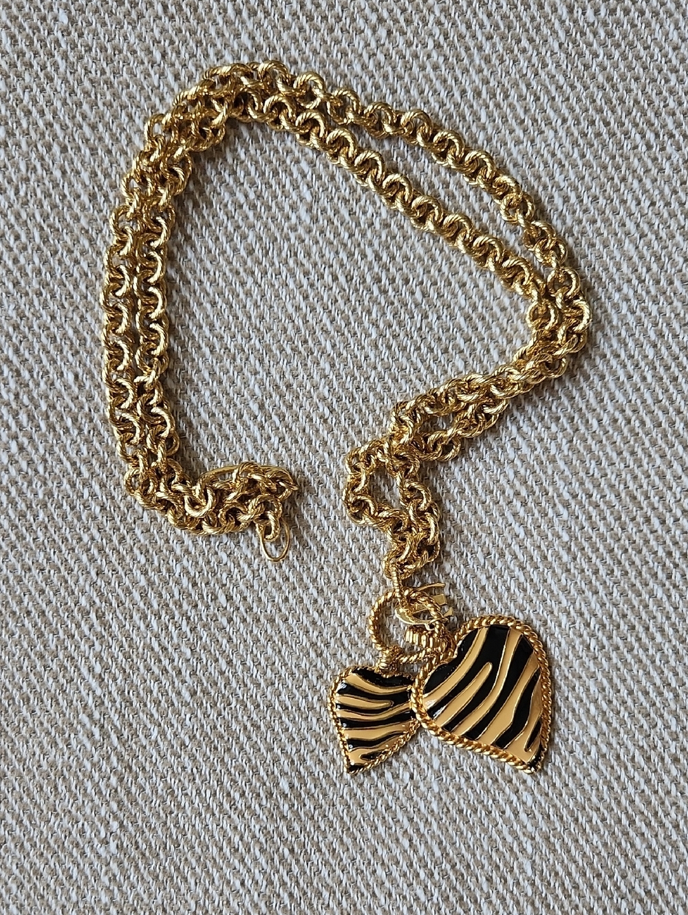 Just Cavalli Gold and Black Zebra Heart Pendant Necklace -